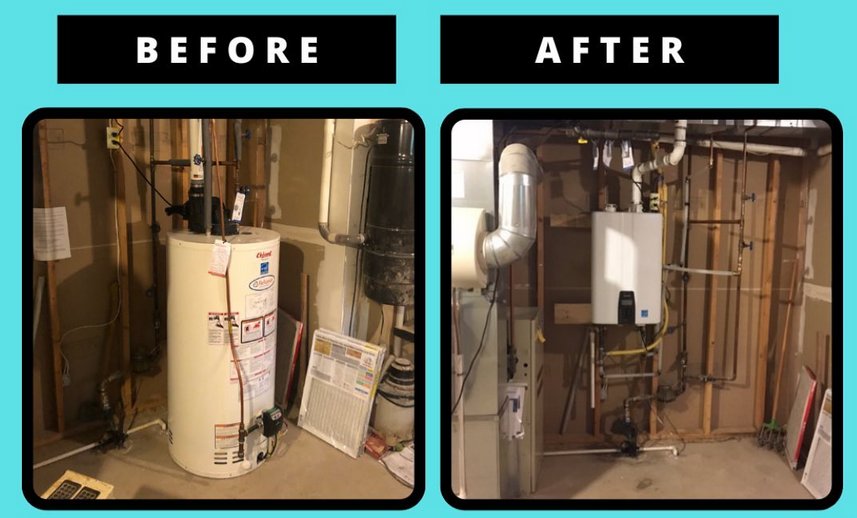 Furnace replacement before and after by CASI Air and Water